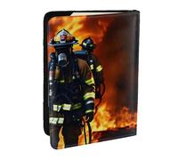 EdWal Custodia per passaporto con stampa di fiamme vigili del fuoco, con porta carte di credito, in pelle, per donne, uomini, famiglia, carta d'identità, viaggio, Nero , Taglia unica