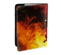 EdWal Custodia per passaporto con stampa di fiamme vigili del fuoco, con porta carte di credito, in pelle, per donne, uomini, famiglia, carta d'identità, viaggio, Nero , Taglia unica