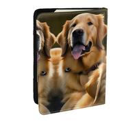 EdWal Custodia per passaporto con stampa Golden Retrievers con porta carte di credito, custodia per passaporto in pelle, per donne e uomini, per la famiglia, da viaggio, Nero , Taglia unica