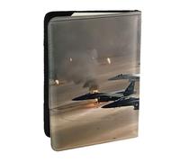 EdWal Custodia per passaporto con stampa Jet Fighter con porta carte di credito, custodia per passaporto in pelle, per donne e uomini, per la famiglia, da viaggio, Nero , Taglia unica