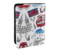 EdWal Custodia per passaporto con stampa Londra, con porta carte di credito, in pelle, per donne, uomini, famiglia, viaggi, Nero , Taglia unica