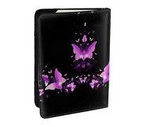 EdWal Custodia per passaporto con stampa viola con farfalle e porta carte di credito, in pelle, per donne e uomini, per la famiglia, da viaggio, Nero , Taglia unica