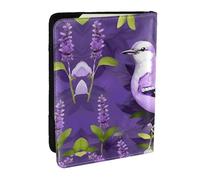 EdWal Custodia per passaporto con uccellino viola lavanda floreale stampa floreale con porta carte di credito custodia per passaporto in pelle per donne uomini famiglia ID viaggio, Nero , Taglia unica