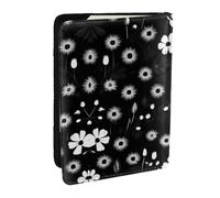 EdWal Custodia per passaporto in pelle con stampa floreale bianca e nera con porta carte di credito, per donne e uomini, per la famiglia, da viaggio, Nero , Taglia unica