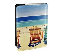 EdWal Custodia per passaporto in pelle con stampa scena spiaggia con sedie con porta carte di credito, per donne e uomini, famiglia ID viaggio, Nero , Taglia unica