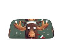 EdWal Divertente astuccio natalizio con stampa a forma di testa di alce grande, astuccio per cancelleria, per ufficio, università, scuola, trucco, Oro, Taglia unica, Beauty case