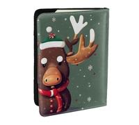 EdWal Divertente custodia per passaporto con stampa di testa di alce natalizia con porta carte di credito, in pelle, per donne e uomini, per la famiglia, da viaggio, Nero , Taglia unica