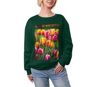 EdWal Felpe calde a maniche lunghe con stampa di tulipani rosa, top foderati in pile oversize da donna abiti alla moda autunnali, Verde scuro, M