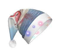 EdWal Flock Of Pink Flamingos On The Beach Print Led Christmas Beanie Light Up Christmas Hat Cappelli di Natale, cappelli lavorati a maglia con luci a LED, cappello invernale unisex da Babbo Natale