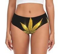 EdWal Golden Cannabis Print Womens vita alta slip mutandine, biancheria intima traspirante, biancheria intima bikini breve, Nero , XL