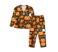 EdWal Happy Thanksgiving Day Pumpkin Print Pigiama Set per donne Donne Pigiama Set Moda Camicia a maniche lunghe e fondo a lunghezza intera, Nero , M