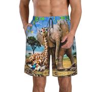 EdWal Mallard Duck Print - Pantaloncini da mare da uomo, ad asciugatura rapida, con fodera in rete triangolare, Elefante e giraffa, L