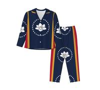 EdWal Mississippi - Set pigiama da donna con stampa con bandiera dello Stato del Mississippi, camicia a maniche lunghe e pantaloni lunghi, Nero , L
