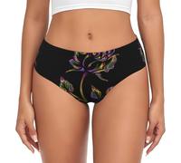 EdWal Mutandine a vita alta delle donne della stampa dei fiori dell'oro e del nero, biancheria intima di assorbimento dell'umidità, biancheria intima breve del bikini, Nero , L