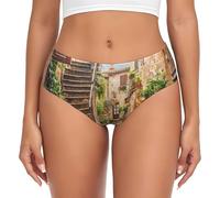 EdWal Mutandine a vita alta delle donne della stampa toscana dell'Italia, biancheria intima di assorbimento dell'umidità, biancheria intima breve del bikini, Nero , L