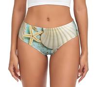 EdWal Ocean Sea Beach Seashells Starfish Blue Print Womens vita alta slip mutandine, biancheria intima traspirante, biancheria intima bikini breve, Nero , XS