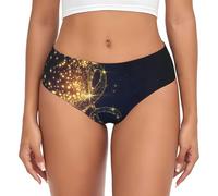 EdWal Oro Nota Musicale Con Stampa Stella Lucida Caduta Donna Slip A Vita Alta Mutandine, Biancheria Intima Traspirante, Bikini Slip Biancheria Intima, Nero , 4XL