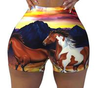 EdWal Pantaloncini da yoga a vita alta con stampa di cavalli da corsa per donna elastico in vita corta corsa palestra allenamento e casa abbigliamento quotidiano, Nero , S