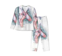 EdWal Pigiama da donna con stampa ballerina ballerina set pigiama camicia a maniche lunghe alla moda e pantaloni a lunghezza intera, Nero , S