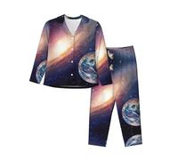 EdWal Pigiama da donna con stampa dello spazio esterno della galassia universo, set pigiama alla moda a maniche lunghe e pantaloni a lunghezza intera, Nero , XL