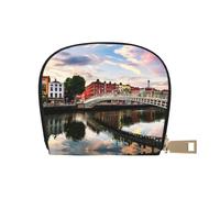 EdWal Porta carte di credito unisex con stampa di Dublino Irlanda Ha Penny Bridge River Custodia per carte di credito per uomini e donne Porta carte in pelle, sottile biglietto da visita, bianco,