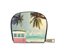 EdWal Porta carte di credito unisex con stampa di scena sul mare con autobus e spiaggia, porta carte di credito per uomini e donne, biglietto da visita sottile, bianco, Taglia unica