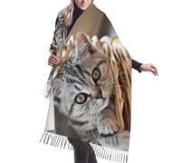EdWal Scialli morbidi da donna in cashmere con stampa di gatto, sciarpa calda e leggera, sciarpa invernale lunga, Gatto, Taglia unica
