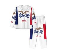 EdWal Set pigiama da donna con stampa bandiera dello stato dell'Iowa, set pigiama alla moda a maniche lunghe e pantaloni a lunghezza intera, Nero , XL