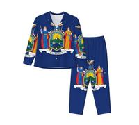 EdWal Set pigiama da donna con stampa bandiera dello Stato di New York, camicia a maniche lunghe alla moda e pantaloni a lunghezza intera, Nero , XL