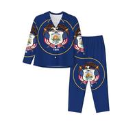 EdWal Set pigiama da donna con stampa bandiera dello Utah, camicia a maniche lunghe alla moda e pantaloni a lunghezza intera, Nero , M