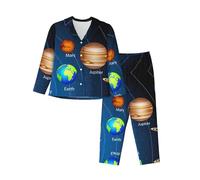 EdWal Set pigiama da donna con stampa del sistema solare dello spazio esterno, camicia a maniche lunghe alla moda e pantaloni a lunghezza intera, Nero , S