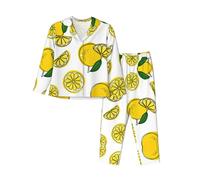 EdWal Set pigiama da donna con stampa di frutta al limone, camicia a maniche lunghe alla moda e pantaloni a lunghezza intera, Nero , S
