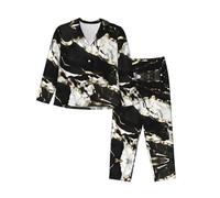 EdWal Set pigiama da donna con stampa in marmo bianco e nero con stampa a trama marmorizzata set pigiama alla moda camicia a maniche lunghe e pantaloni a lunghezza intera, Nero , XXL