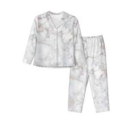 EdWal Set pigiama da donna con stampa oro rosa marmo bianco set pigiama camicia a maniche lunghe moda e pantaloni a lunghezza intera, Nero , XXL