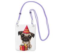 EdWal Simpatica borsa a tracolla con stampa di cucciolo di carlino Happy Birthday per donne, mini borse per telefono, grazioso portafoglio per telefono, regalo per escursioni e viaggi, Viola, Taglia