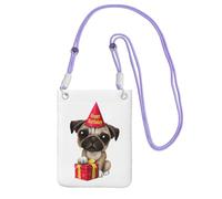 EdWal Simpatica borsa a tracolla con stampa di cucciolo di carlino Happy Birthday per donne, mini borse per telefono, grazioso portafoglio per telefono, regalo per escursioni e viaggi, Viola, Taglia
