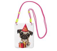 EdWal Simpatica borsa a tracolla con stampa di cucciolo di carlino Happy Birthday per donne, mini borse per telefono, grazioso portafoglio per telefono, regalo per escursioni e viaggi, Fucsia, Taglia