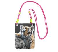 EdWal Simpatica borsa a tracolla da donna, con stampa di cucciolo di tigre, mini portamonete, grazioso portafoglio per telefono, regalo per escursioni e viaggi, Fucsia, Taglia unica