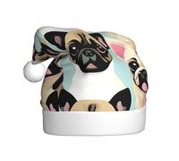 EdWal Simpatico cappello di Babbo Natale in peluche con stampa carlino chihuahua, cappelli di Natale per adulti, copricapo accogliente per le vacanze, per feste di Natale