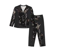 EdWal Simpatico pigiama nero con stampa di cane carlino standard scala 2_00x per donna pigiama set camicia a maniche lunghe alla moda e pantaloni a lunghezza intera, Nero , XL