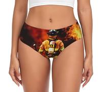 EdWal Slip da donna a vita alta con stampa di fiamme vigili del fuoco pompiere, biancheria intima traspirante, slip bikini intimo, Nero , S