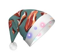 EdWal Streaky Bacon Pattern Print Led Christmas Beanie Light Up Cappelli di Natale, cappelli a maglia con luci a LED, cappello invernale unisex di Babbo Natale