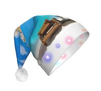 EdWal White Beach Tropical Sea Print Led Christmas Beanie Light Up Cappelli di Natale, cappelli lavorati a maglia con luci a led, cappello invernale unisex di Babbo Natale