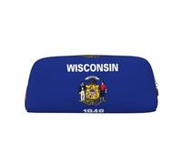 EdWal Wisconsin - Astuccio grande con stampa bandiera dello Stato, astuccio per cancelleria, per ufficio, università, scuola, trucco, Oro, Taglia unica, Beauty case