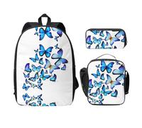 EdWal Zaini blu con stampa farfalla con astuccio portapranzo, 3 pezzi, borsa leggera per libri per scuola media, Nero , Taglia unica