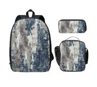 EdWal Zaini con stampa astratta blu con astuccio portapranzo, 3 pezzi, borsa leggera per libri per scuola media, Nero , Taglia unica
