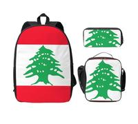 EdWal Zaini con stampa bandiera del Libano con astuccio portapranzo, 3 pezzi, borsa leggera per libri per scuola media, Nero , Taglia unica
