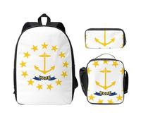 EdWal Zaini con stampa bandiera del Rhode Island con astuccio per il pranzo, 3 pezzi, borsa leggera per libri per scuola media, Nero , Taglia unica