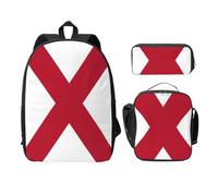 EdWal Zaini con stampa bandiera dell'Alabama con astuccio per il pranzo, 3 pezzi, borsa leggera per libri per scuola media, Nero , Taglia unica