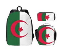 EdWal Zaini con stampa bandiera dell'Algeria con astuccio per il pranzo, 3 pezzi, borsa leggera per libri per scuola media, Nero , Taglia unica